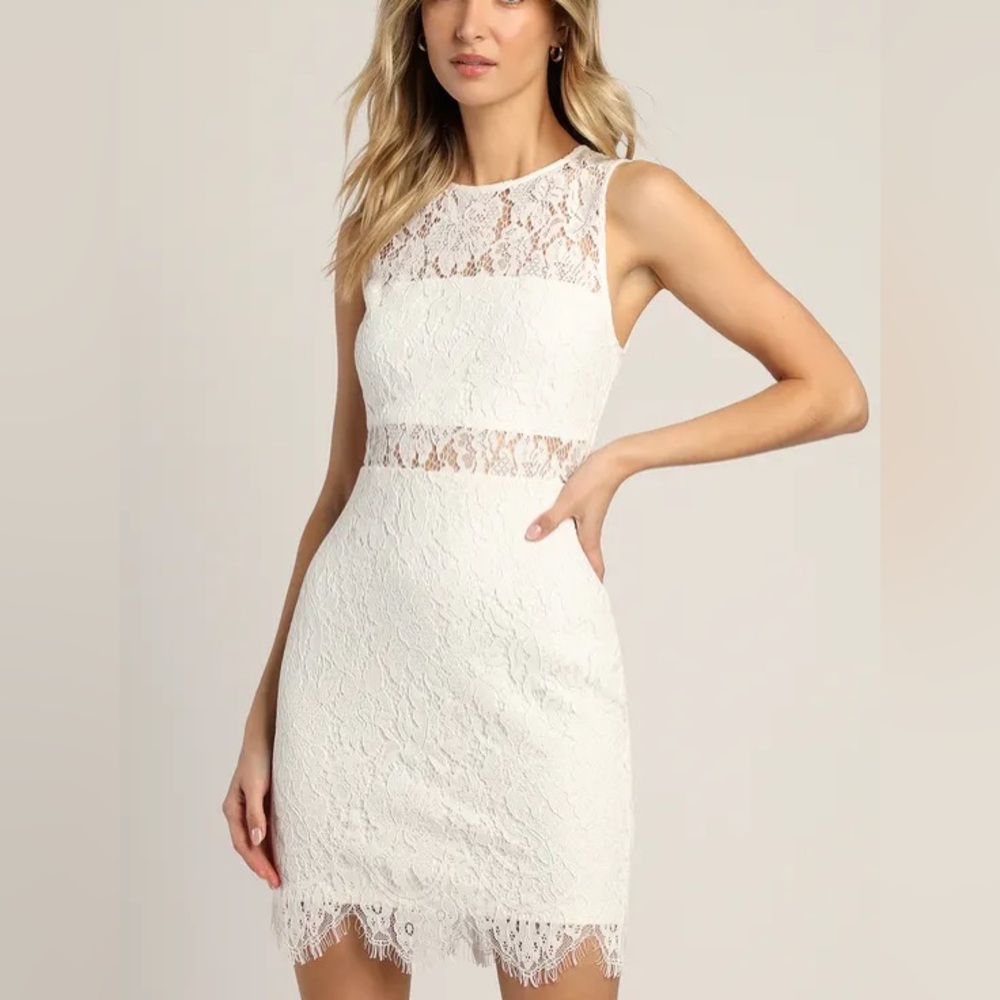 Lace and Beauty White Lace Sleeveless
Bodycon Mini Dress